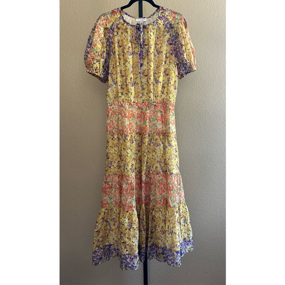 Size M Anthropologie Current Air Colorblock Floral Print MIDI Dress - Picture 3 of 6